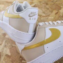 Or Et Beige Clair (modèle Au Choix) - Air Force 1 Custom -Sneakers Boutique 5L4A1843copie