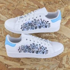 Fleur Aquarelle Bleu - Stan Smith Custom