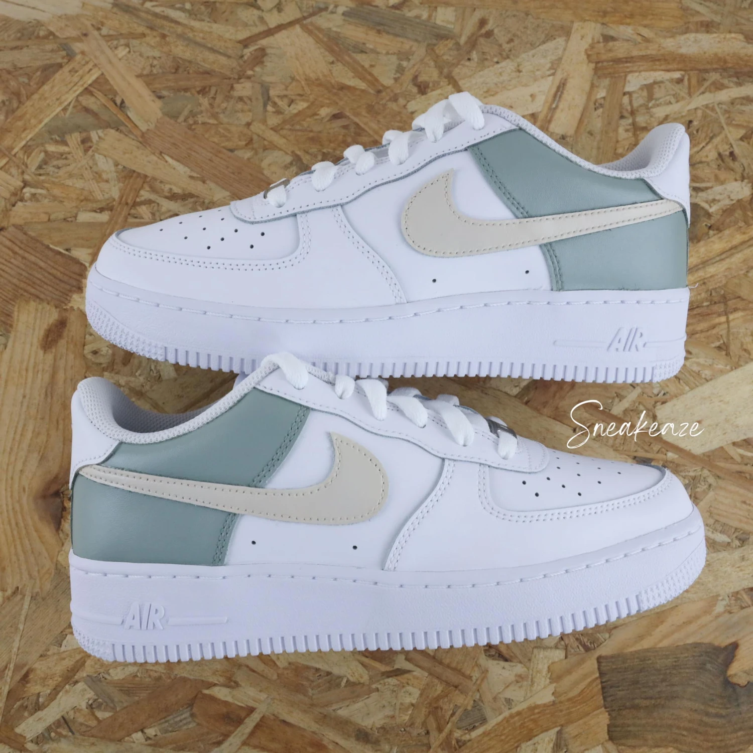 Color Block Beige Vert De Gris - Air Force 1 Custom 5 Color Block Beige Vert De Gris - Air Force 1 Custom - Image 3