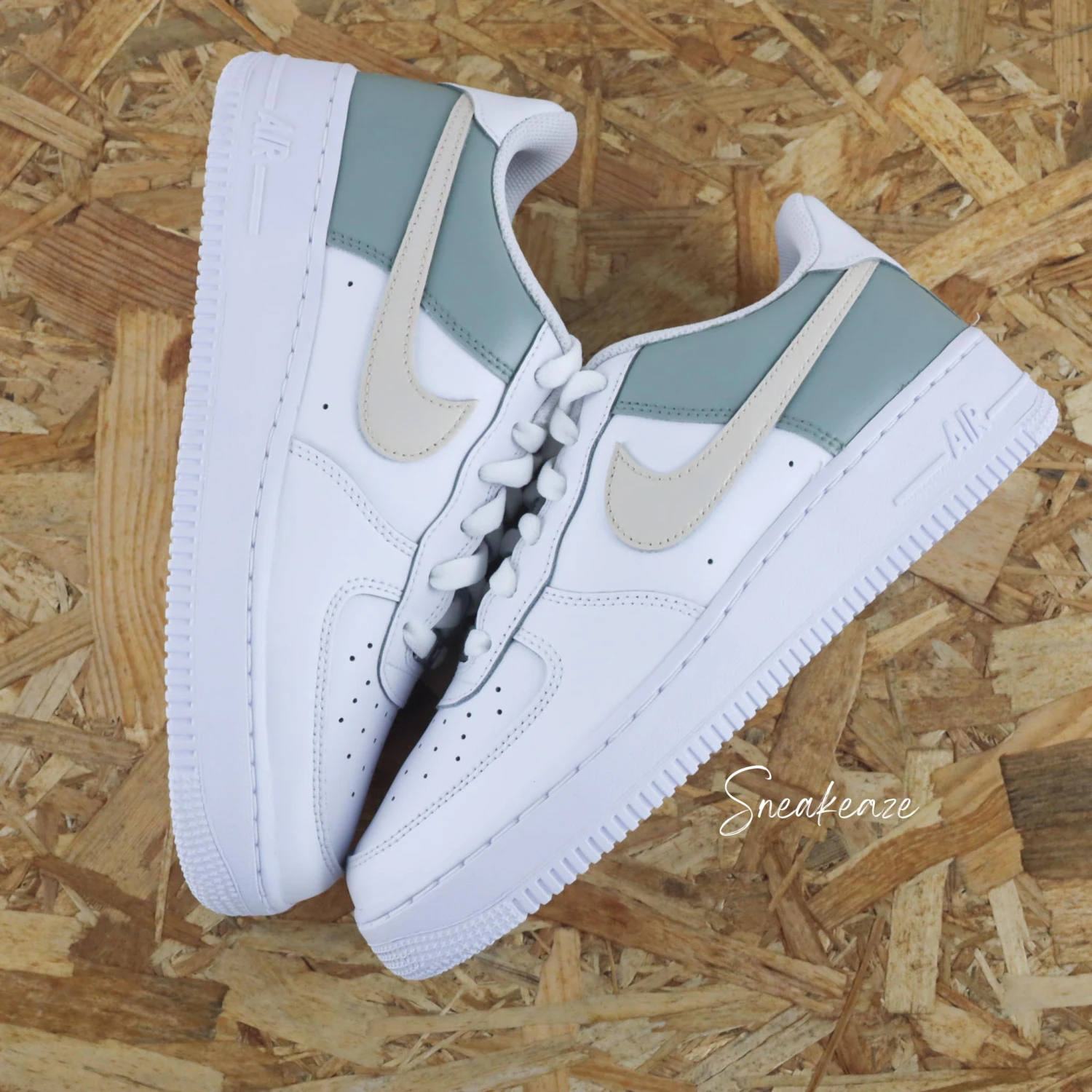 Color Block Beige Vert De Gris - Air Force 1 Custom 3 Color Block Beige Vert De Gris - Air Force 1 Custom