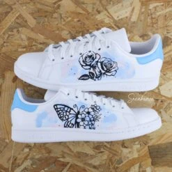 Fleur Aquarelle Bleu - Stan Smith Custom -Sneakers Boutique 5L4A2772copie 1