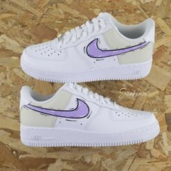 Cartoon Color Block Bleu Et Lila Pastel - Air Force 1 Custom -Sneakers Boutique IMG 0948copie2 1