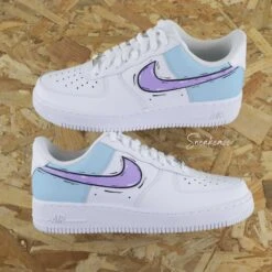Cartoon Color Block Bleu Et Lila Pastel - Air Force 1 Custom