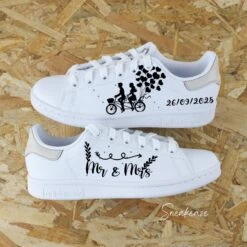 L'amour En Vélo - Stan Smith Custom Mariage -Sneakers Boutique stanbeigeOctoberTwilight